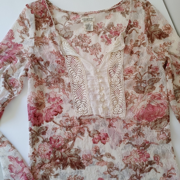 Denim & Supply Ralph Lauren Floral Print Lace Henley Claire Top Size Medium - Picture 4 of 16